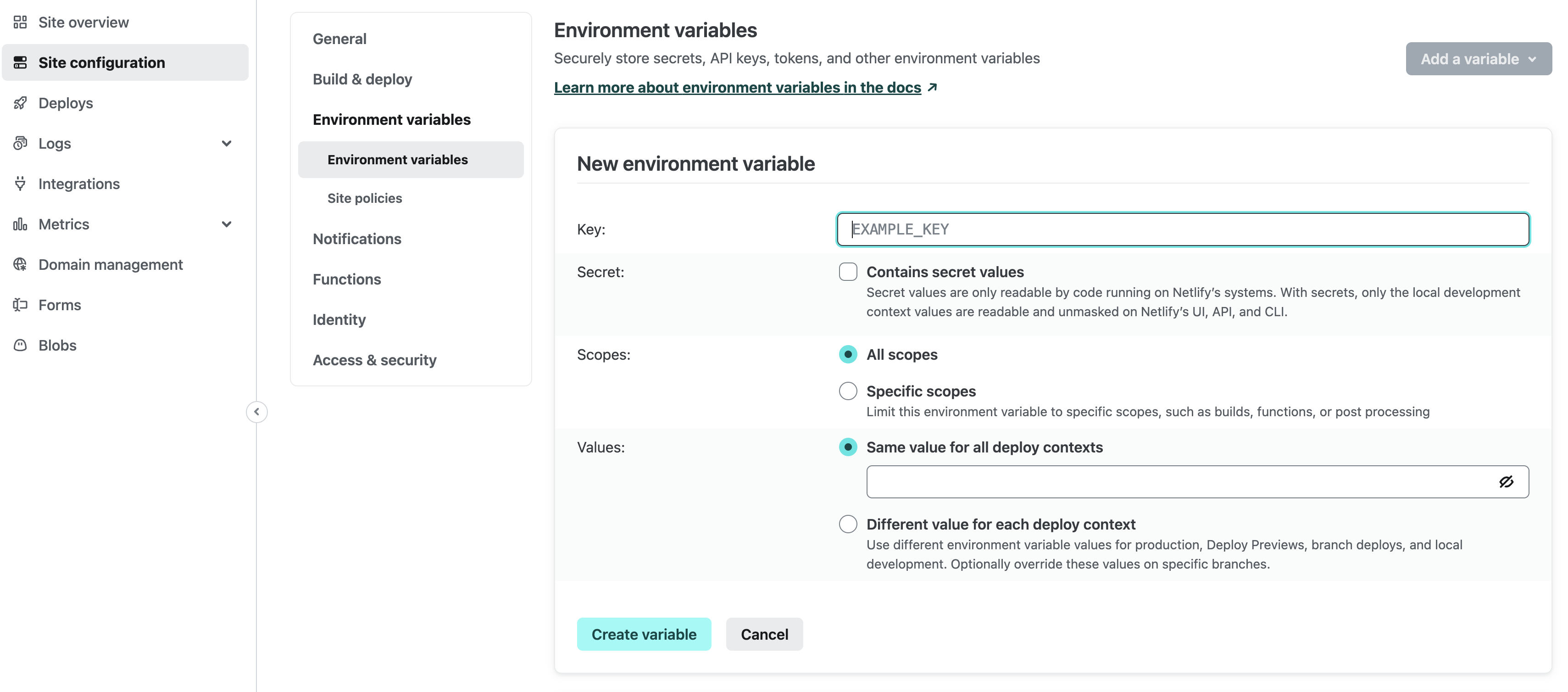 Netlify environment variables