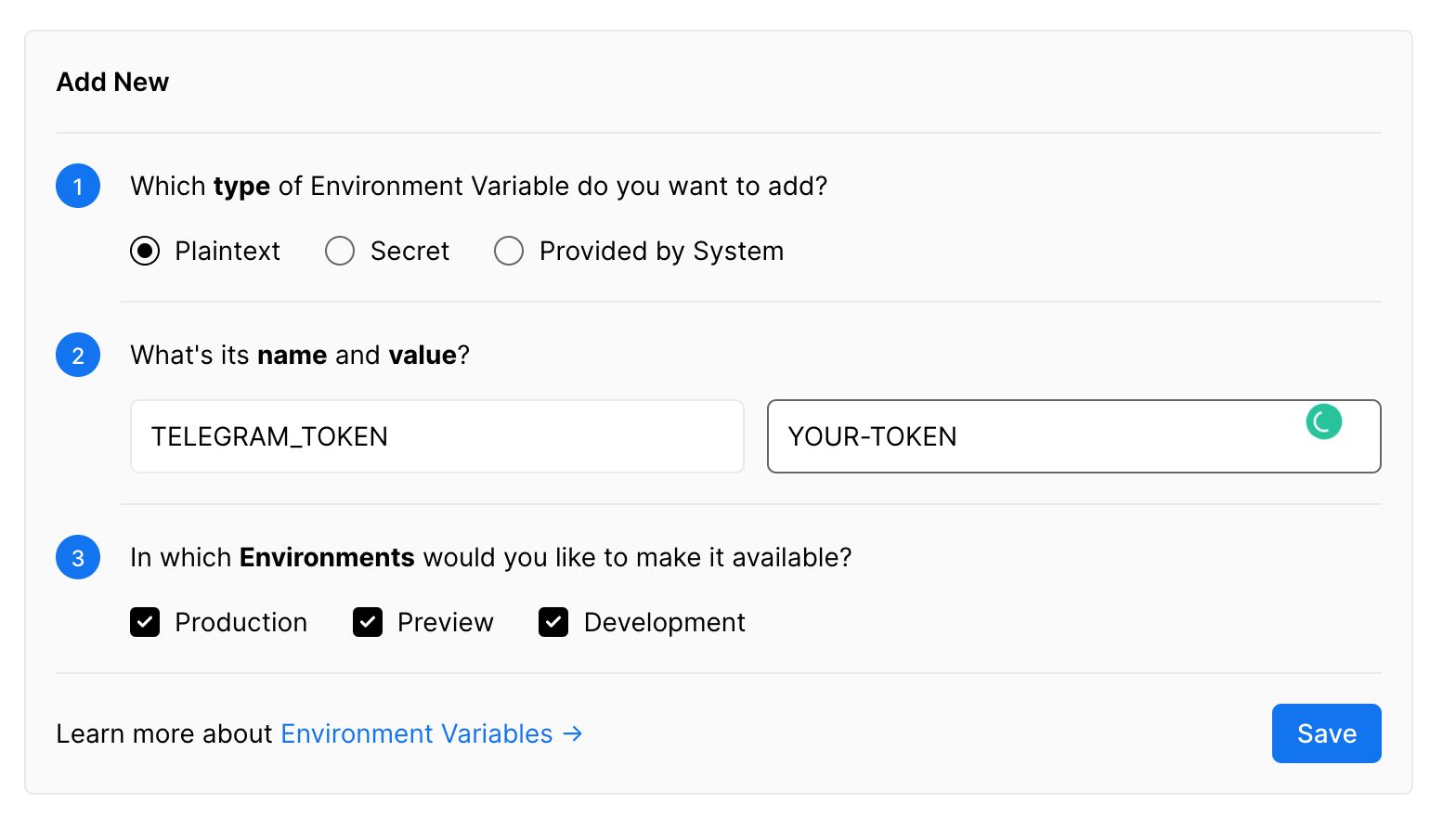 Vercel environment variables