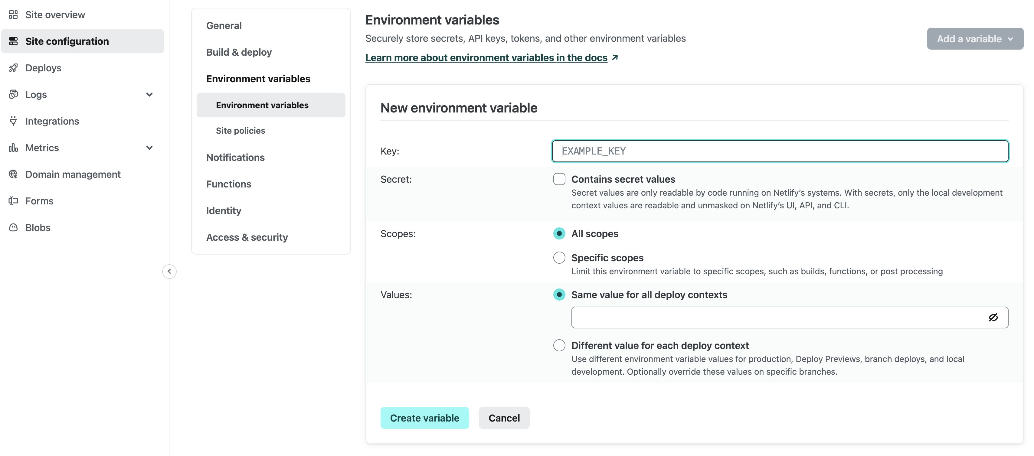 Netlify environment variables